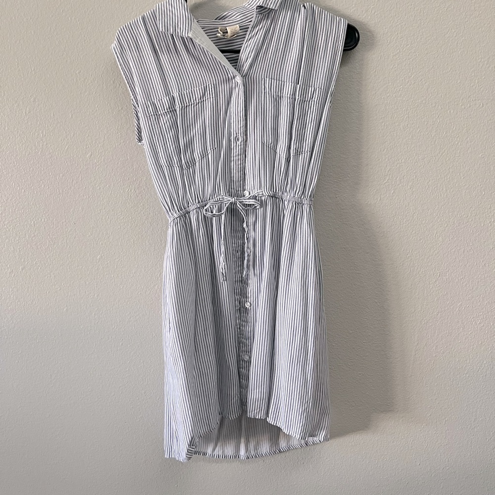 Blue and white stripped sleeveless dress